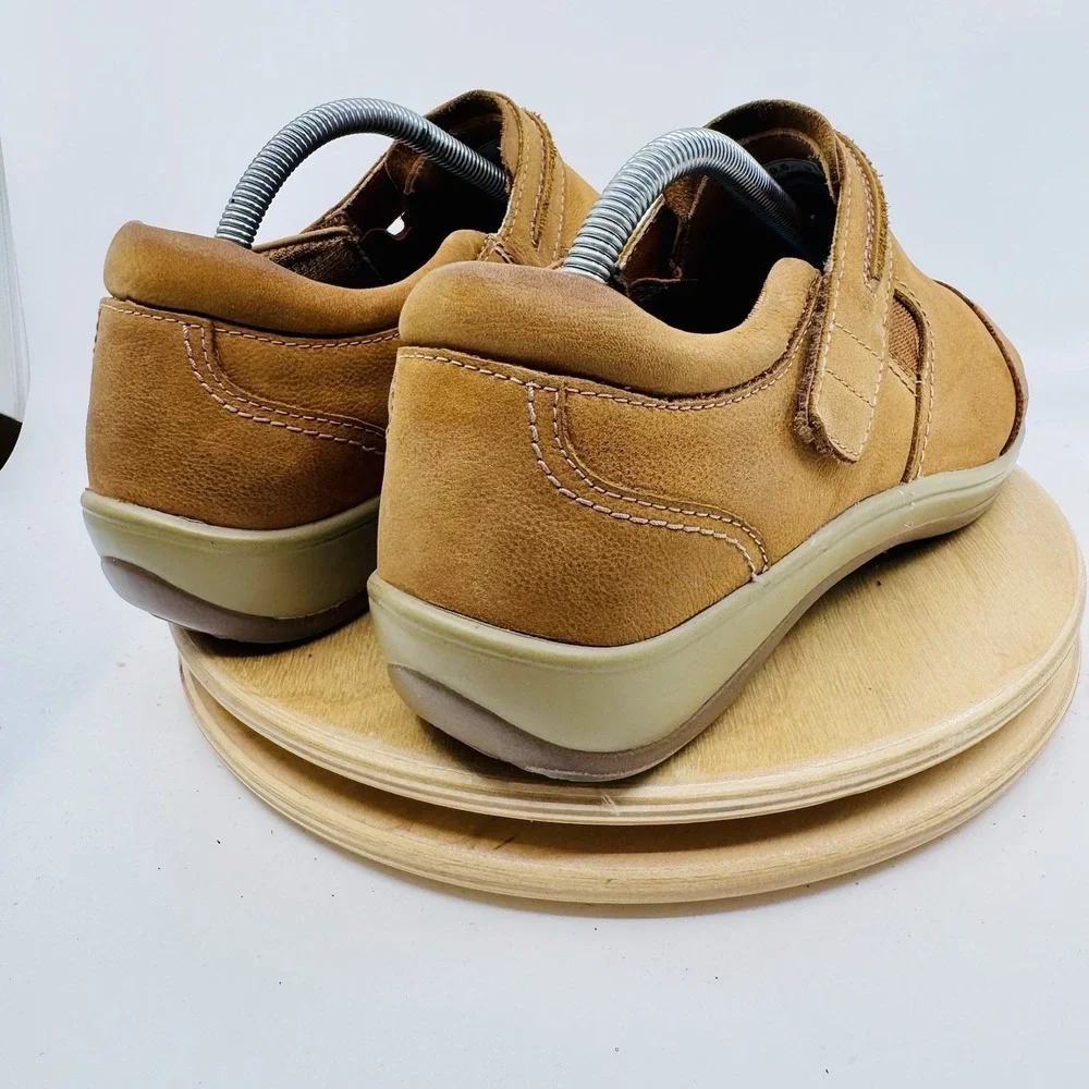 Orthofeet Solerno Womens 9.5 W Wide Leather Mary Jane Comfort Walking Shoes Tan